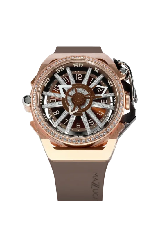 Złoty zegarek męski Mazzucato z gumowym paskiem RIM Diamond - 04 BR 48MM Automatic