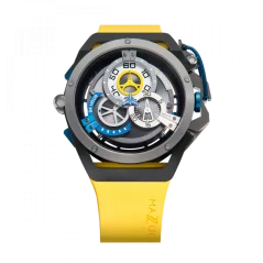 Čierne pánske hodinky Mazzucato s gumovým pásikom Rim Sport Black / Yellow - 48MM Automatic