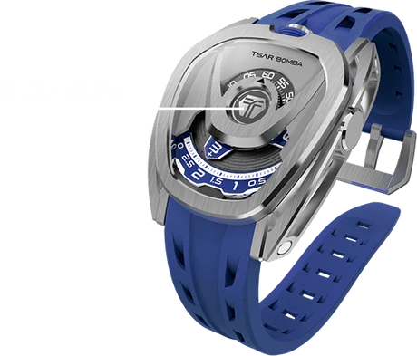 Men's black Tsar Bomba Watch with a rubber band TB8213 - All Black Automatic 44MM