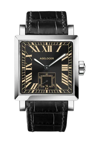 Muški srebrni sat Agelocer Watches s kožnim remenom Codex Retro Series Silver / Black 35MM