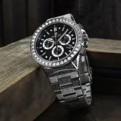 Montre Louis XVI pour homme en argent avec bracelet en acier Le Monarque 1217 - Silver 42MM