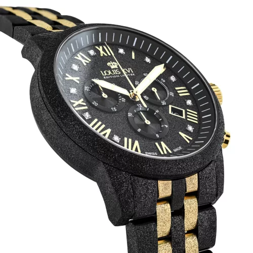 Czarny zegarek męski Louis XVI ze stalowym paskiem Frosted Aramis 1083 - Black 43MM