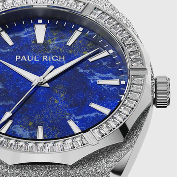 Stříbrné pánské hodinky Paul Rich s ocelovým páskem Frosted Star Dust Lapis Nebula - Silver 45MM