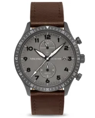 Men's gray Vincero watch with leather strap The Altitude Matte Gray/Brown 43MM