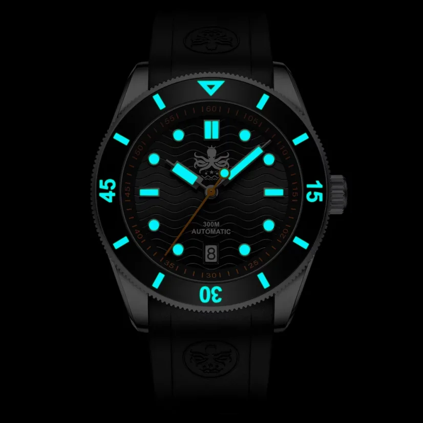 Men s black Phoibos watch with rubber strap Wave Master PY010CR Automatic 42MM