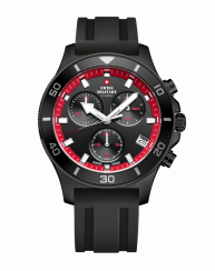 Černé pánské hodinky Swiss Military Hanowa s gumovým páskem Sports Chronograph SM34067.14 42,5MM