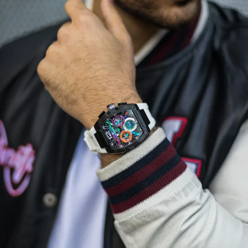 Černé pánské hodinky Ralph Christian s gumovým páskem The Intrepid Sport - Aurora Burst 42,5MM