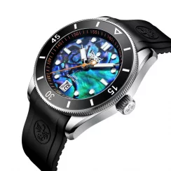 Muški crni sat Phoibos Watches s gumenim pojasom Wave Master PY010ER - Automatic 42MM