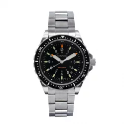 Relógio Marathon Watches de prata para homem com pulseira de aço Jumbo Diver's Quartz 46MM