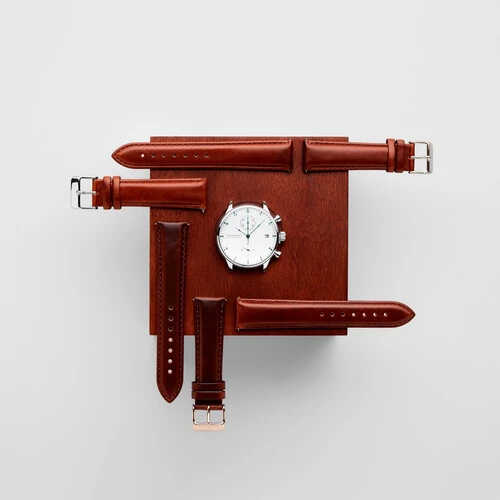 Relógio About Vintage de prata para homem com cinto de couro genuíno Chronograph Steel / White 1815 41MM